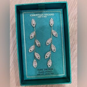Christian Siriano Sparkling Silver Leaf Earrings